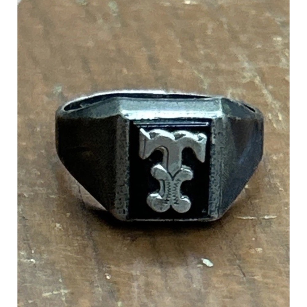 Vintage Sterling Silver Black Onyx Signet Ring Inlay Southwest Style Mens